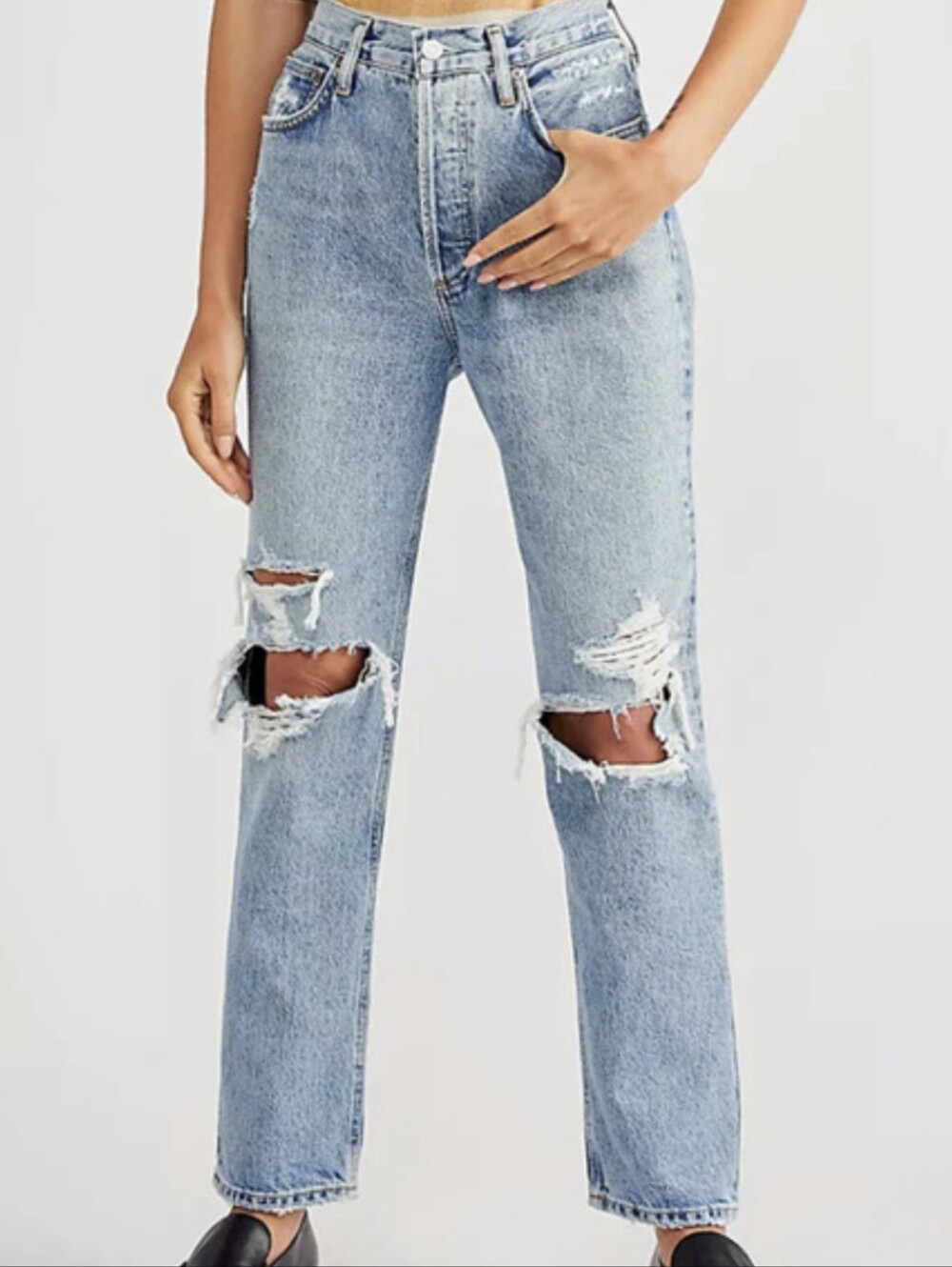 AGOLDE Fen High Rise Relaxed Taper Blue Jeans In Wander Distressed Size 31